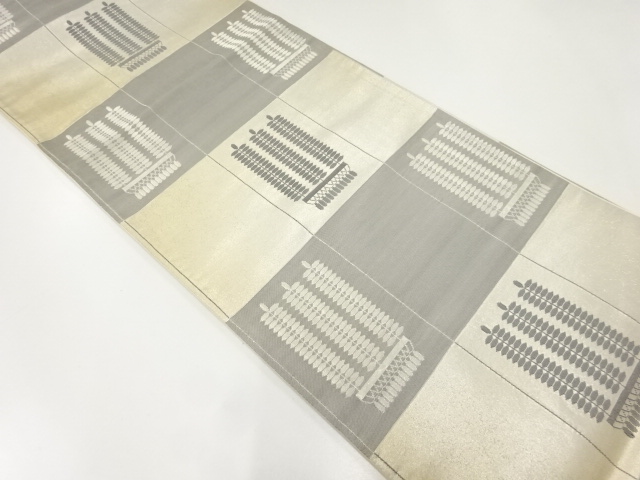 アンティーク　草葉模様織出し袋帯（材料）